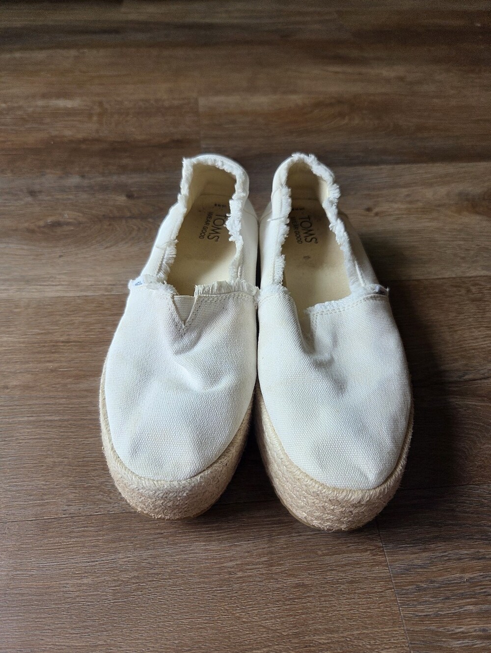 TOMS Women Valencia Platform Espadrille White Canvas Flats Slip On size 8 - Picture 6 of 10